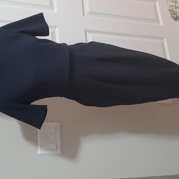 Like New Asos Double Layer Textured Wiggle Dress Midi Size 8 Dark Blue - Picture 2 of 5